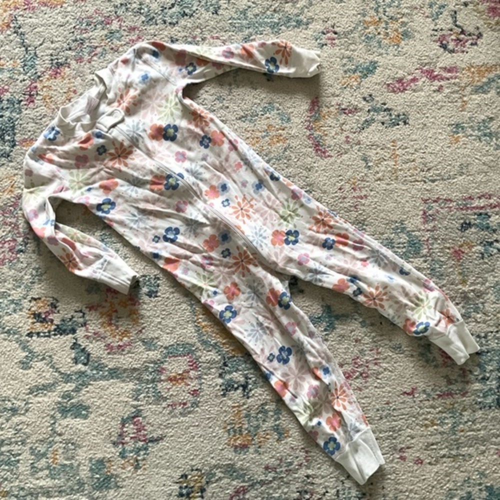Hanna Andersson Organic Cotton Toddler Onesie Zip Pajamas Floral Pink Size 3